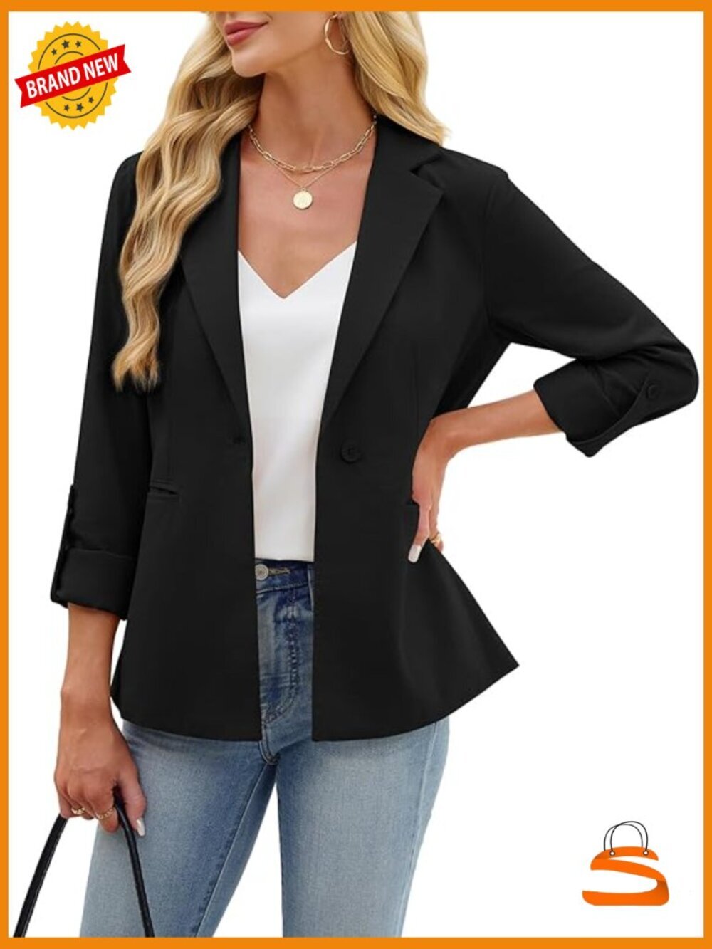 Linen Blazer for Women – Lightweight Office Suit Jacket with Pockets